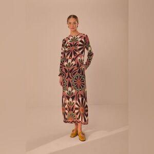 Pink Ainika Flowers Long Sleeve Maxi Dress